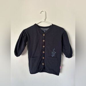 French Terry Navy Button-Up Cardigan | Souris Mini